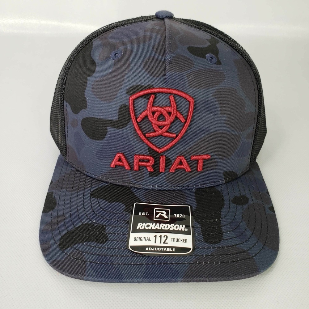 Ariat Richardson 112 Snapback Cap Hat black Blue Camouflage Logo Adjustable